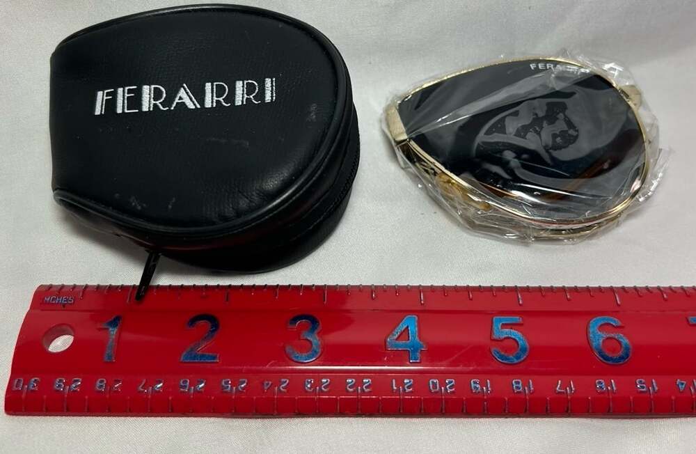 VTG Ferrari Travel Foldable Aviator Sunglasses gold tone with black case